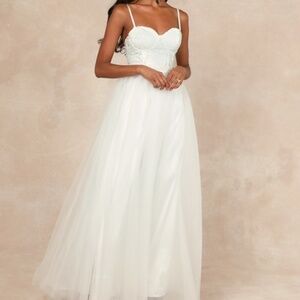 Lulus Ethereal Romance White Sleeveless Embroidered Bustier Maxi Dress - Size M